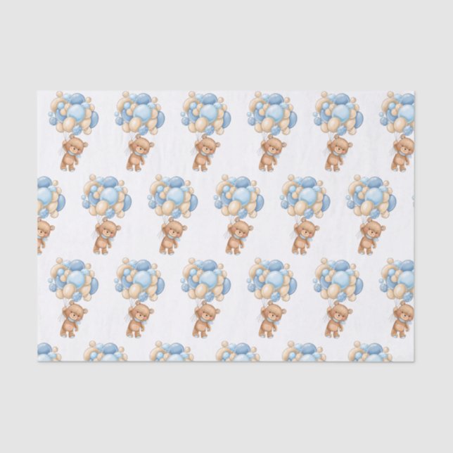Teddy Bear Balloons Baby Shower Tissue Paper (Front)