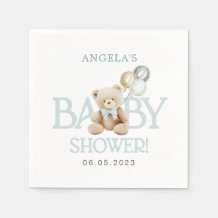 Teddy Bear Balloons Bearly Wait Baby Shower Napkin