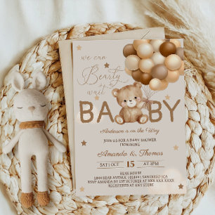 Teddy Bear Balloons Bearly Wait Boho Baby Shower Invitation