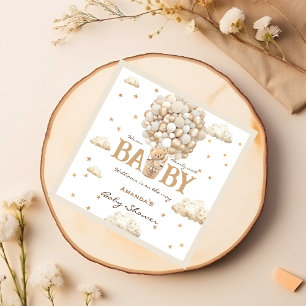 Teddy Bear Balloons Bearly Wait Boho Baby Shower Napkin