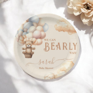 Teddy Bear Balloons Bearly Wait Gender Neutral Paper Plate