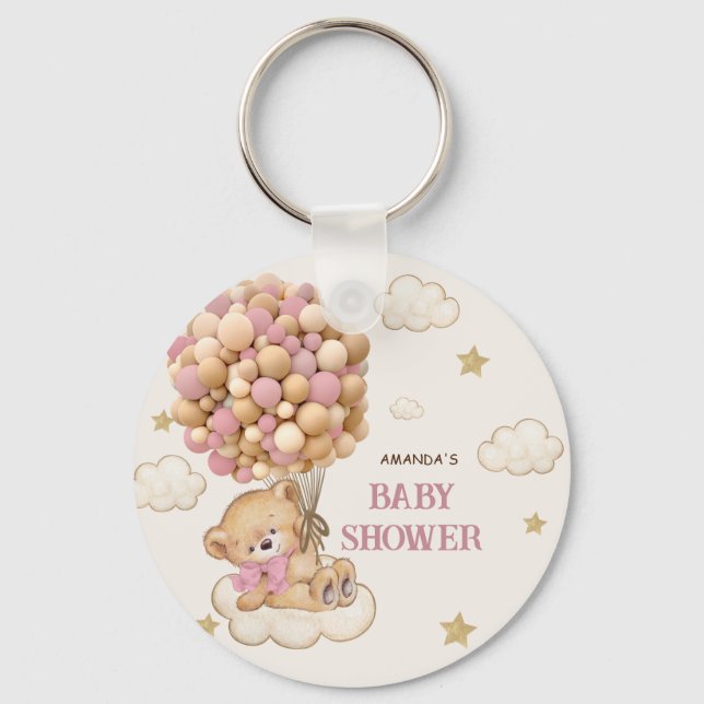 Teddy Bear balloons beige Pink   Key Ring (Front)