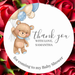Teddy Bear Balloons Birthday Thank You Blue Boy Classic Round Sticker