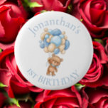 Teddy Bear  Balloons Blue 1st Birthday  6 Cm Round Badge<br><div class="desc">Teddy Bear  Balloons Blue 1st Birthday 
A sweet baby blue teddy personalised for a little boy.   Teddy Baby Shower Button,   Teddy Bear Balloon Backdrop,  Blue Teddy Bear Backdrop Banner,  Teddy Bear Air Balloons


Click the "Customise it!" button to change the text size,  text colour,  font style and more!</div>