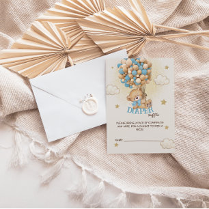 Teddy Bear Balloons Blue Baby Shower Diaper Raffle Enclosure Card