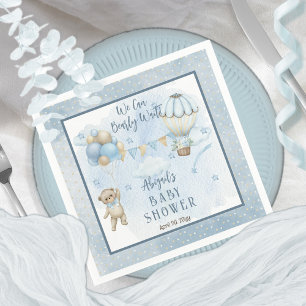 Teddy Bear Balloons Boy Bearly Wait Baby Shower  Napkin