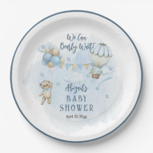 Teddy Bear Balloons Boy Bearly Wait Baby Shower Paper Plate