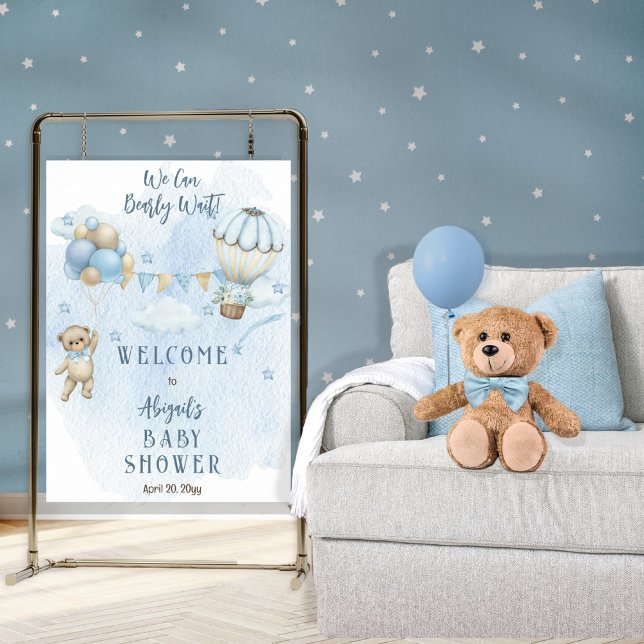 Teddy Bear Balloons Boy Bearly Wait Baby Shower  Poster (Creator Uploaded)