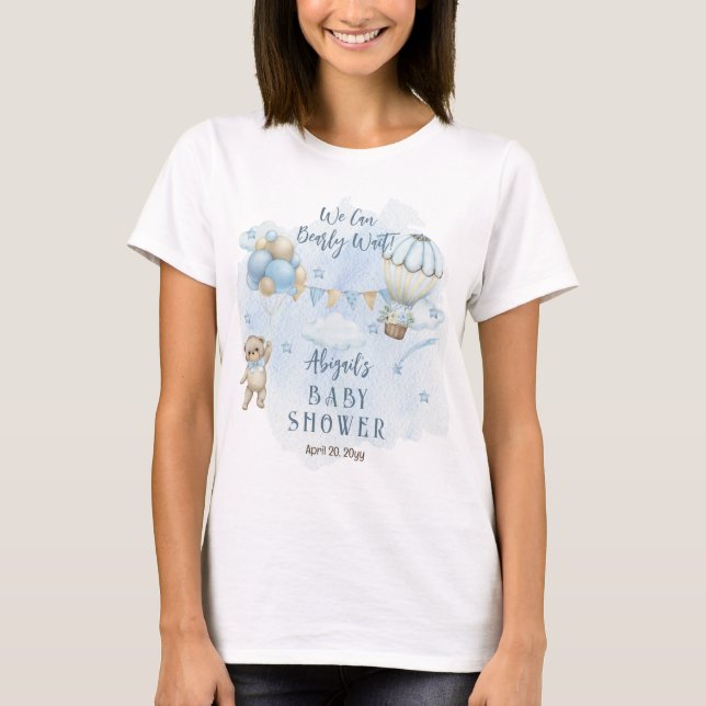 Teddy Bear Balloons Boy Bearly Wait Baby Shower  T-Shirt (Front)