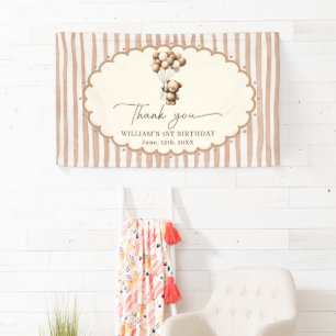 Teddy Bear Balloons Brown Stripes Birthday Banner