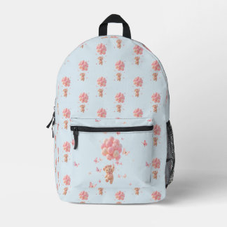 Teddy Bear Balloons Butterflies Printed Backpack