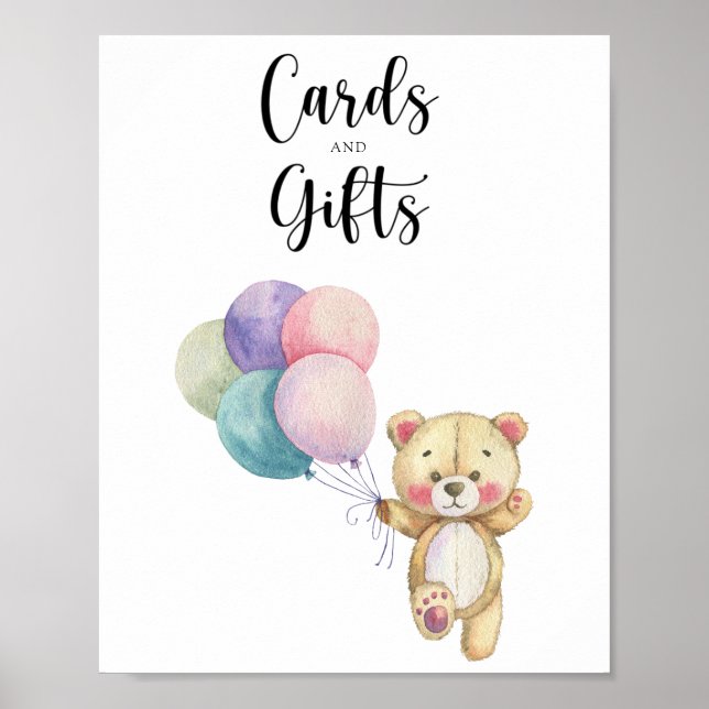 Teddy bear balloons - cards and gifts baby shower poster (Front)