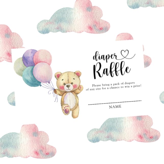 Teddy bear balloons - diaper raffle enclosure card (Creator Uploaded)