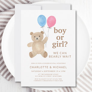 Teddy Bear Balloons Gender Reveal Invitation