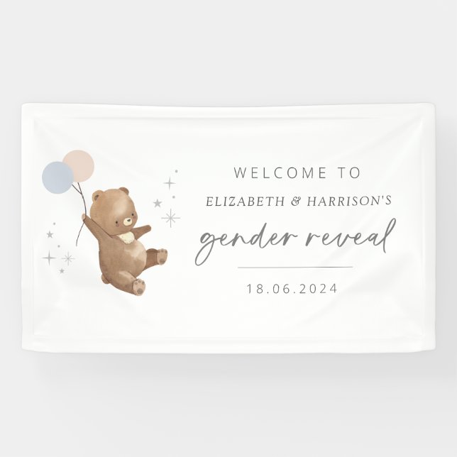 Teddy Bear Balloons Gender Reveal Welcome Sign (Horizontal)