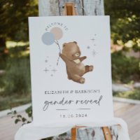 Teddy Bear Balloons Gender Reveal Welcome Sign