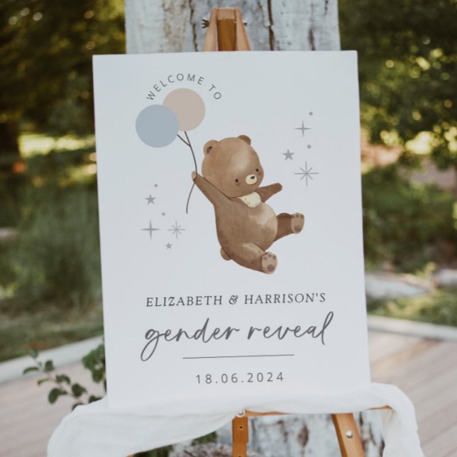 Teddy Bear Balloons Gender Reveal Welcome Sign (Creator Uploaded)