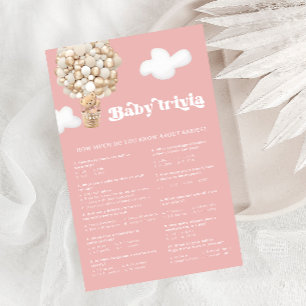 Teddy Bear Balloons Girl Baby Shower Trivia Game 