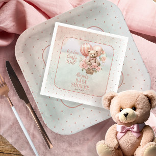 Teddy Bear Balloons Girl Bearly Wait Baby Shower Napkin