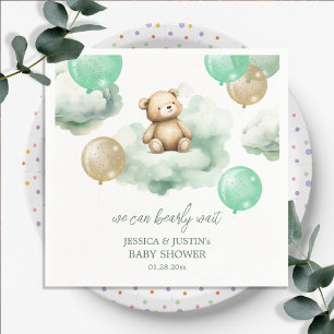 Teddy Bear Balloons Green Gold Sky Baby Shower Napkin