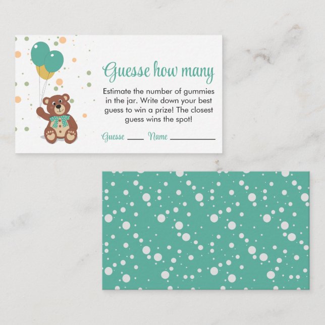 Teddy Bear Balloons Guess How Many Gummies Game Enclosure Card (Front/Back)
