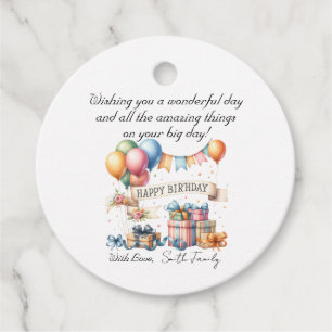 Teddy Bear Balloons Kids Photo Birthday Favour Tags