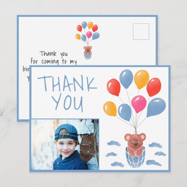 Teddy Bear Balloons Kids Photo Birthday Thank you  Postcard (Front/Back)