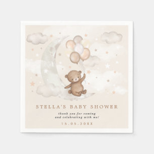 Teddy Bear Balloons Moon & Stars Baby Shower Party Napkin