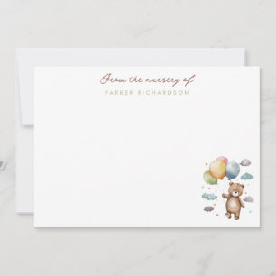 Teddy Bear & Balloons Nursery Green Thank You Card