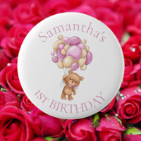 Teddy Bear Balloons Pink 1st Birthday