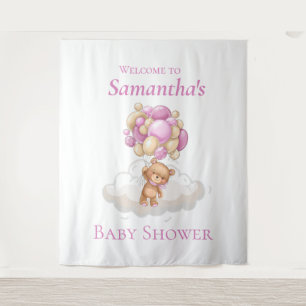 Teddy Bear Balloons Pink Backdrop Tapestry