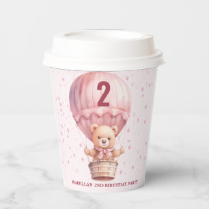 Teddy Bear Balloons Pink Birthday Paper Cups
