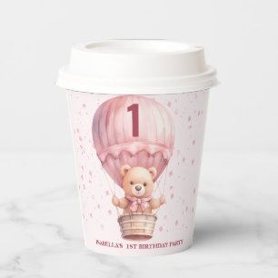 Teddy Bear Balloons Pink Birthday Paper Cups