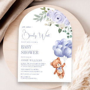 Teddy Bear Balloons Purple Floral Arch Baby Shower Invitation