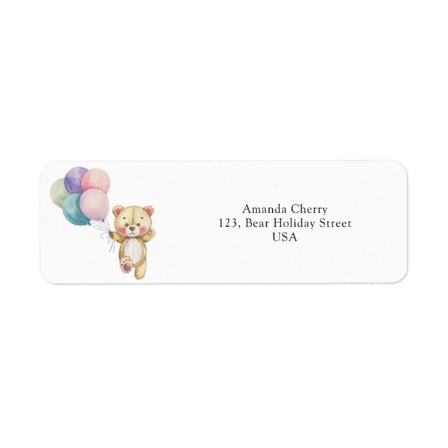 Teddy bear balloons return address label (Front)