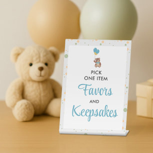 Teddy Bear Balloons Sweet Blue Baby Shower Favours Pedestal Sign