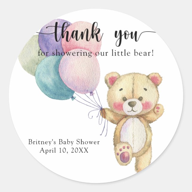 Teddy bear balloons - thank you classic round sticker (Front)