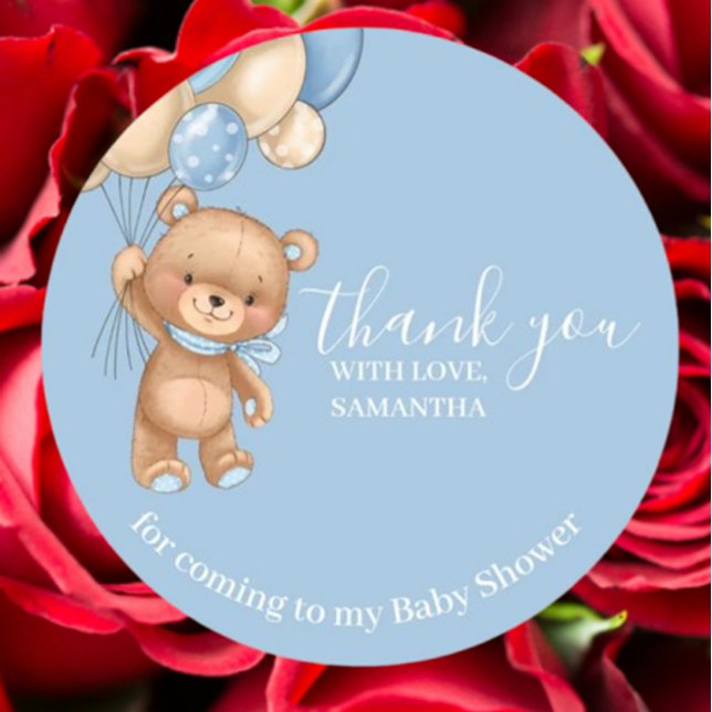 Teddy Bear Balloons Thank You  Classic Round Sticker (Express heartfelt gratitude with our Teddy Bear Balloons Thank You sticker. )