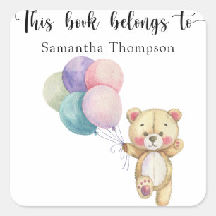 Teddy bear balloons - this book belongs to square sticker