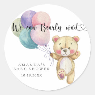 Teddy bear balloons - we can bearly wait classic round sticker