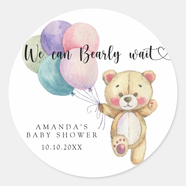Teddy bear balloons - we can bearly wait classic round sticker (Front)