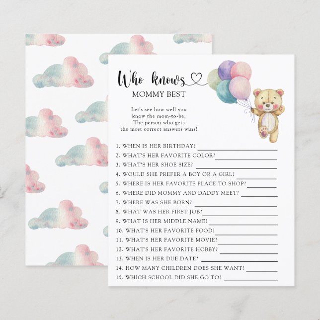 Teddy Bear Balloons - Who knows mummy best (Front/Back)