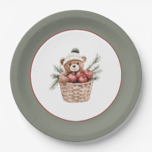 Teddy Bear Basket Pomegranates Christmas Paper Plate