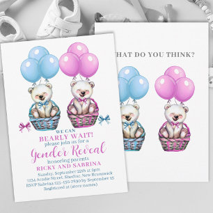 Teddy Bear Bearly There Gender Reveal Baby Invitation