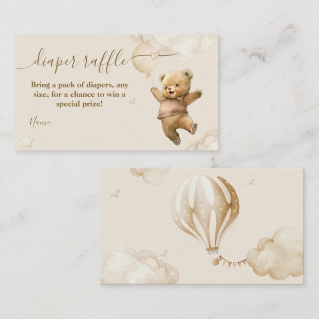 Teddy Bear Bearly Wait Air Balloon Baby Shower Enclosure Card (Front/Back)
