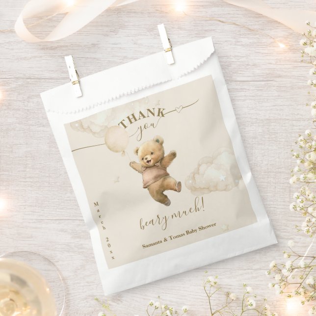 Teddy Bear Bearly Wait Air Balloon Baby Shower  Favour Bag (Clipped)