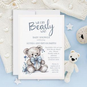 Teddy Bear Bearly Wait Baby Boy Shower Invitation