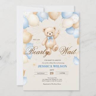 Teddy Bear "Bearly Wait" Baby Shower Invitation