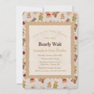 Teddy Bear Bearly Wait Baby Shower Invitation