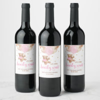 Teddy Bear Bearly Wait Baby Shower Wine Label